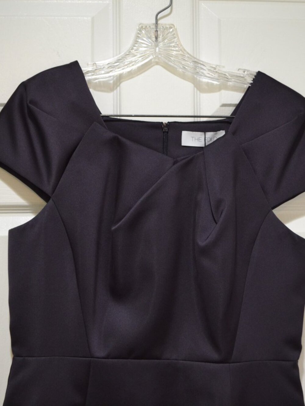 NWT The‎ Fold London The Finsbury Cap Sleeve Aubergine Satin Sheath Dress, Sz 12 - Picture 4 of 11